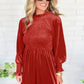 Frilled Neck Smocked Bodice Velvet Dress