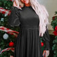 Frilled Neck Smocked Bodice Velvet Dress