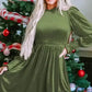 Frilled Neck Smocked Bodice Velvet Dress