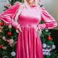 Frilled Neck Smocked Bodice Velvet Dress