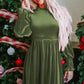Frilled Neck Smocked Bodice Velvet Dress