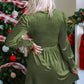 Frilled Neck Smocked Bodice Velvet Dress