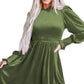Frilled Neck Smocked Bodice Velvet Dress