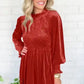 Frilled Neck Smocked Bodice Velvet Dress