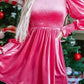 Frilled Neck Smocked Bodice Velvet Dress