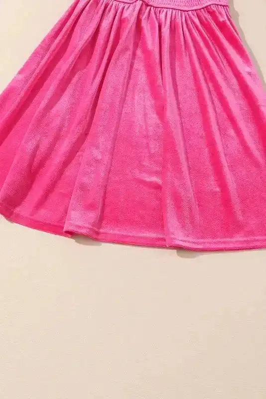 Frilled Neck Smocked Bodice Velvet Dress