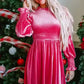 Frilled Neck Smocked Bodice Velvet Dress