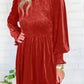 Frilled Neck Smocked Bodice Velvet Dress