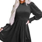 Frilled Neck Smocked Bodice Velvet Dress