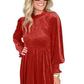 Frilled Neck Smocked Bodice Velvet Dress
