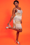 Gold Champagne Sequin Curve Size Velvet Slip Dress