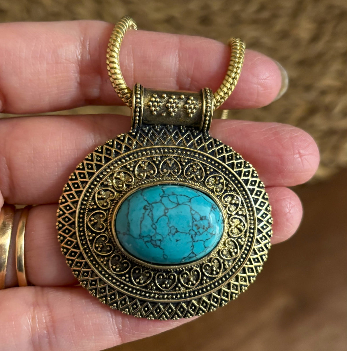 Heart of the Ancients Turquoise Pendants - Gold and Silver
