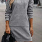 Gray Textured Kangaroo Pocket Drawstring Hooded Mini Dress