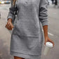 Gray Textured Kangaroo Pocket Drawstring Hooded Mini Dress