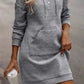 Gray Textured Kangaroo Pocket Drawstring Hooded Mini Dress