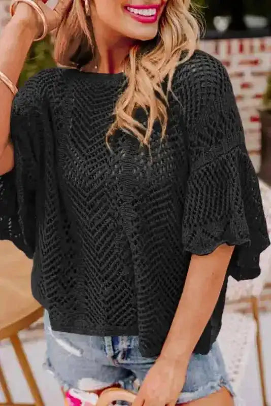 Green Pointelle Knit Top