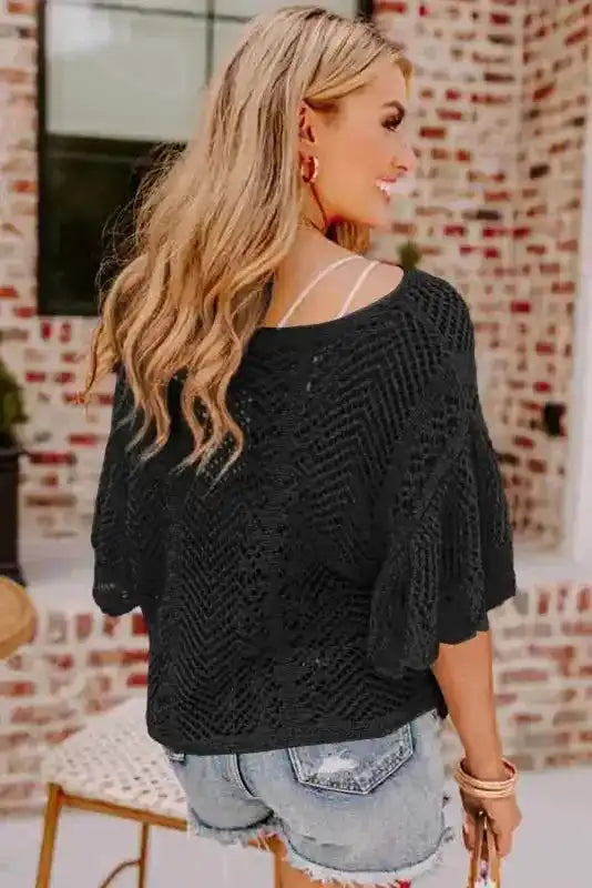Green Pointelle Knit Top
