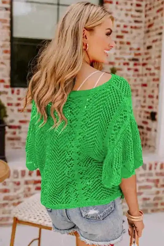 Green Pointelle Knit Top
