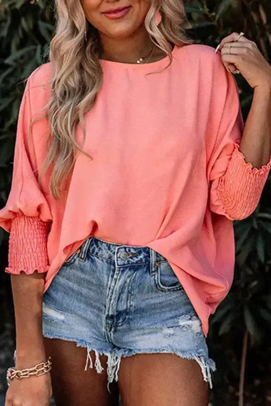 Green Smocked Wrist Shift Top