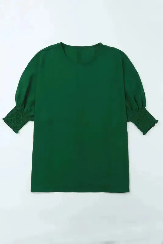 Green Smocked Wrist Shift Top