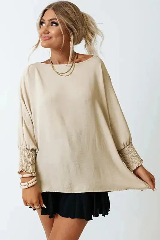 Green Smocked Wrist Shift Top