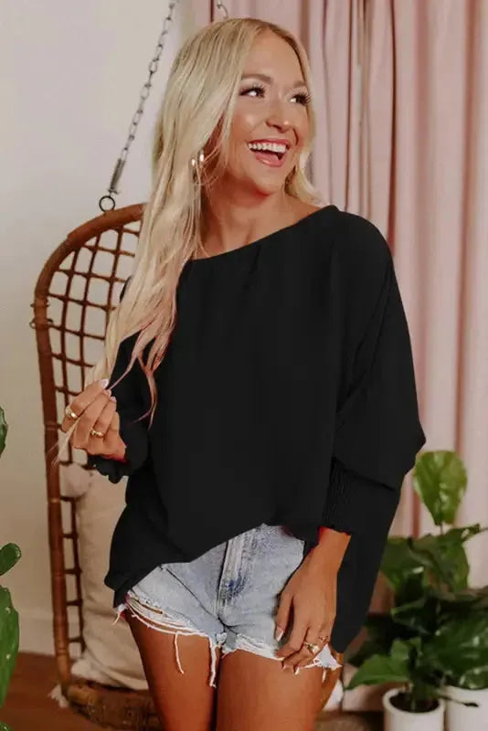 Green Smocked Wrist Shift Top