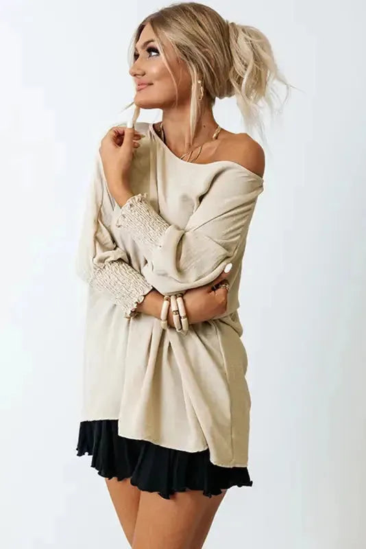 Green Smocked Wrist Shift Top