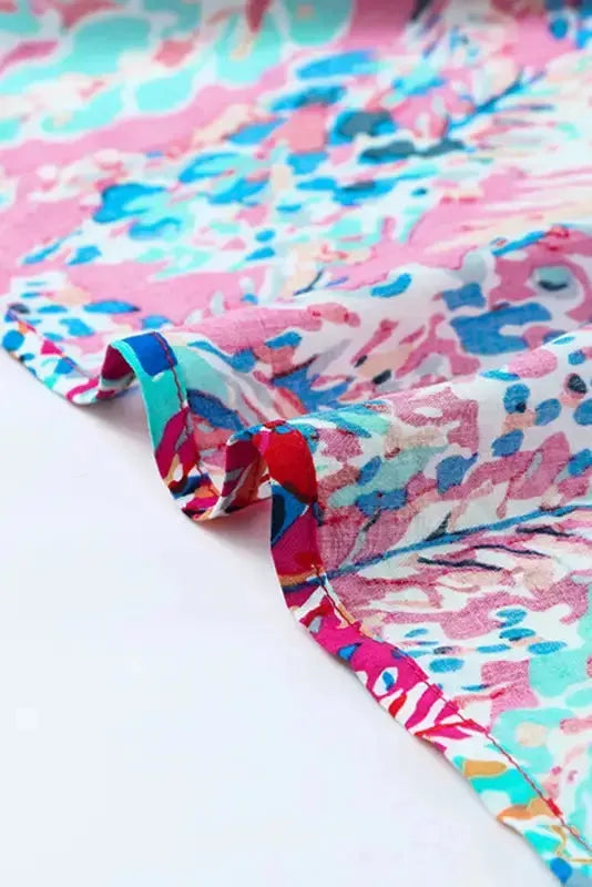 Floral Maxi Dress with V Neck - Green Wrap Style