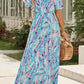 Floral Maxi Dress with V Neck - Green Wrap Style