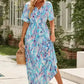 Floral Maxi Dress with V Neck - Green Wrap Style