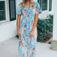 Floral Maxi Dress with V Neck - Green Wrap Style