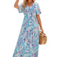 Floral Maxi Dress with V Neck - Green Wrap Style