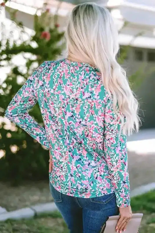 Floral Maxi Dress with V Neck - Green Wrap Style