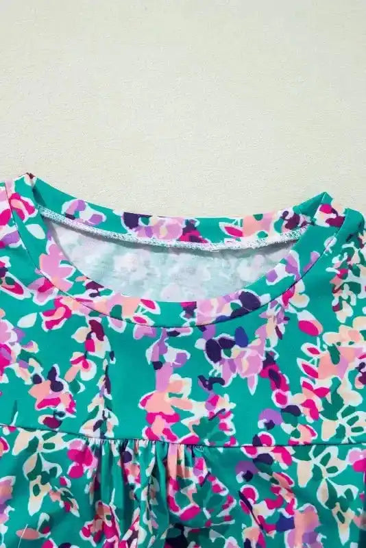 Floral Maxi Dress with V Neck - Green Wrap Style