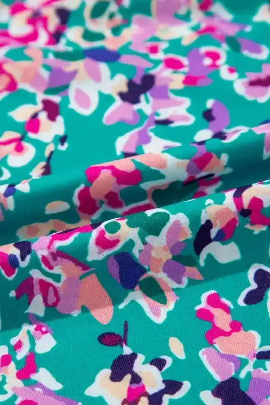 Floral Maxi Dress with V Neck - Green Wrap Style