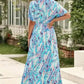 Floral Maxi Dress with V Neck - Green Wrap Style