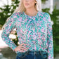 Floral Maxi Dress with V Neck - Green Wrap Style
