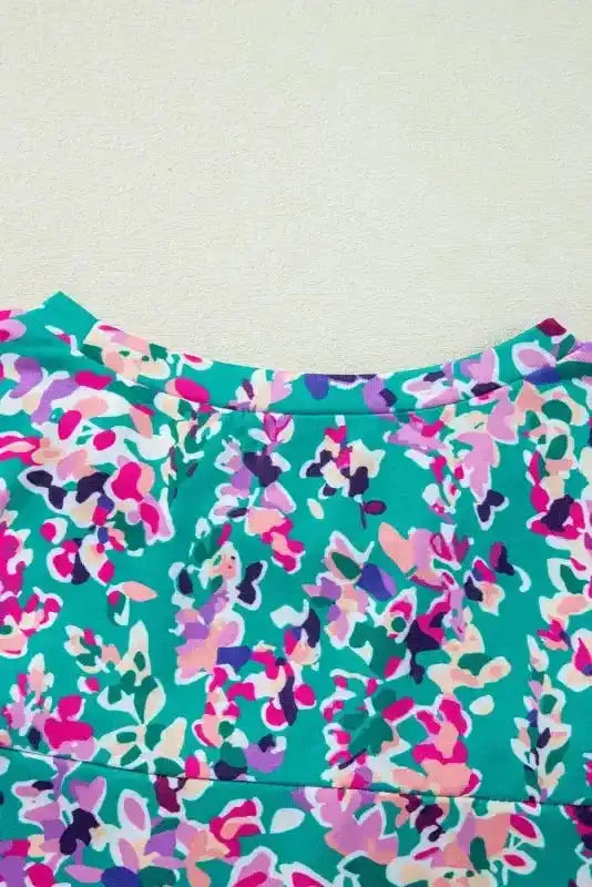 Floral Maxi Dress with V Neck - Green Wrap Style