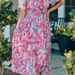 Floral Maxi Dress with V Neck - Green Wrap Style