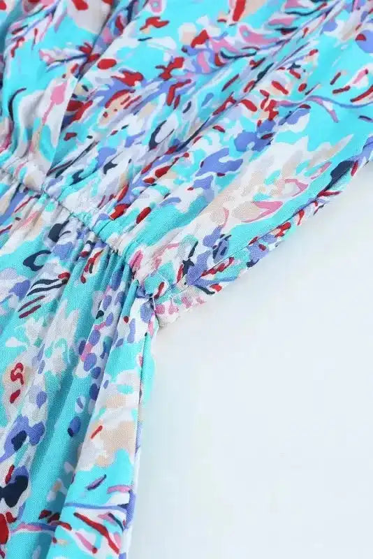 Floral Maxi Dress with V Neck - Green Wrap Style