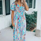 Floral Maxi Dress with V Neck - Green Wrap Style