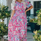 Floral Maxi Dress with V Neck - Green Wrap Style