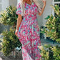Floral Maxi Dress with V Neck - Green Wrap Style