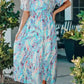 Floral Maxi Dress with V Neck - Green Wrap Style