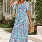 Floral Maxi Dress with V Neck - Green Wrap Style