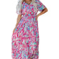 Floral Maxi Dress with V Neck - Green Wrap Style