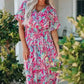 Floral Maxi Dress with V Neck - Green Wrap Style