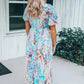 Floral Maxi Dress with V Neck - Green Wrap Style