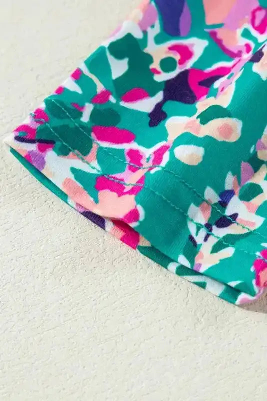 Floral Maxi Dress with V Neck - Green Wrap Style