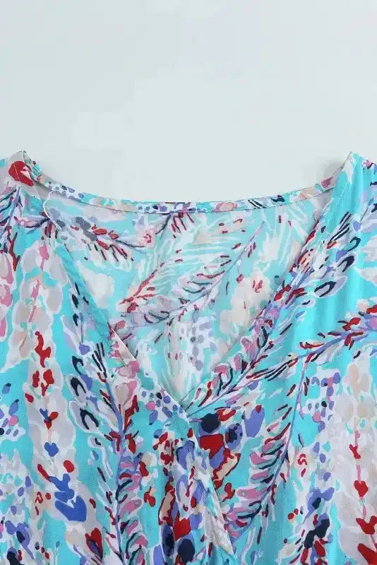 Floral Maxi Dress with V Neck - Green Wrap Style